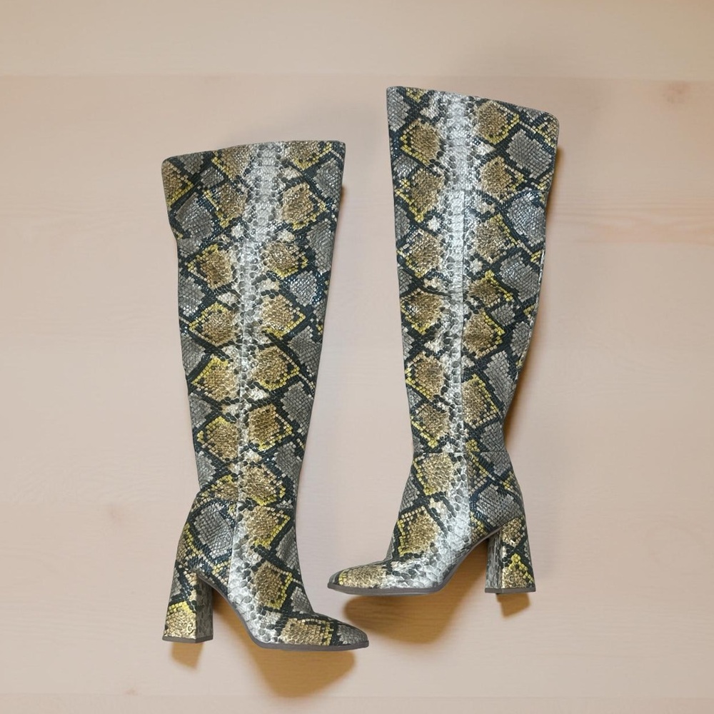 Circus by Sam Edelman Snakeskin Over the Knee Boots - Yellow and Gray Women SZ 7